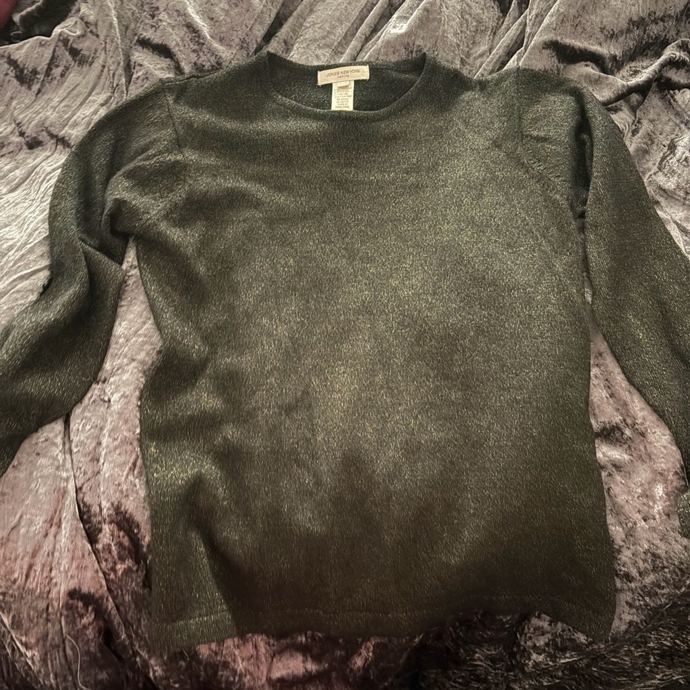 Jones New York womens Metallic Olive Crewneck Sweater